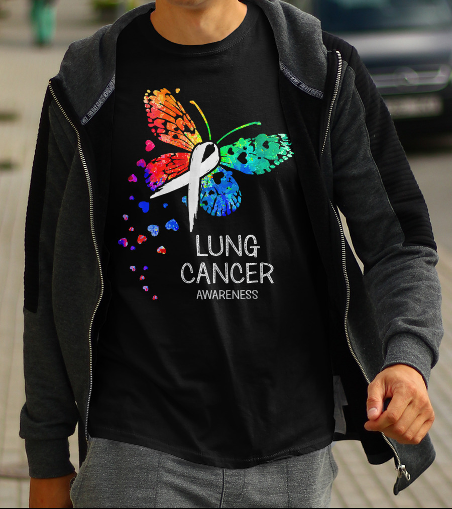 Lung Cancer Awareness Rainbow Butterfly T-Shirt