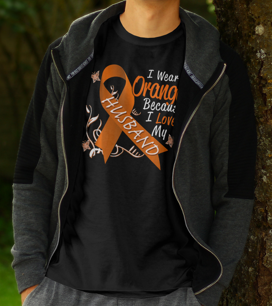 I Wear Orange Because I Love My Husband Leukemia Cancer T-Shirt
