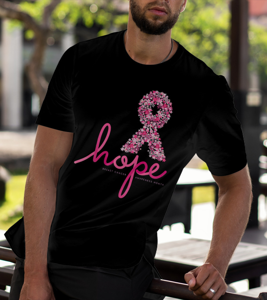 Hope Breast Cancer Awareness Month Pink Ribbon Floral T-Shirt