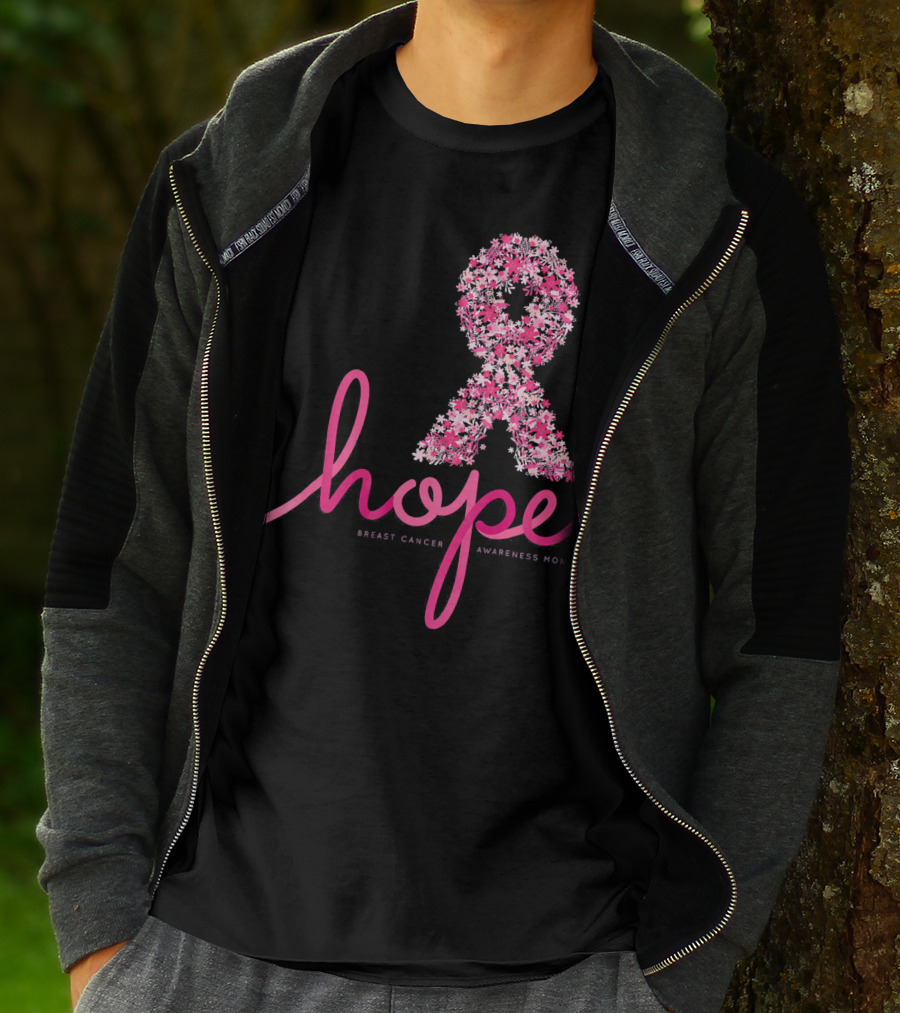 Hope Breast Cancer Awareness Month Pink Ribbon Floral T-Shirt