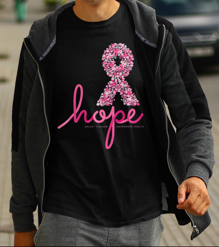 Hope Breast Cancer Awareness Month Pink Ribbon Floral T-Shirt