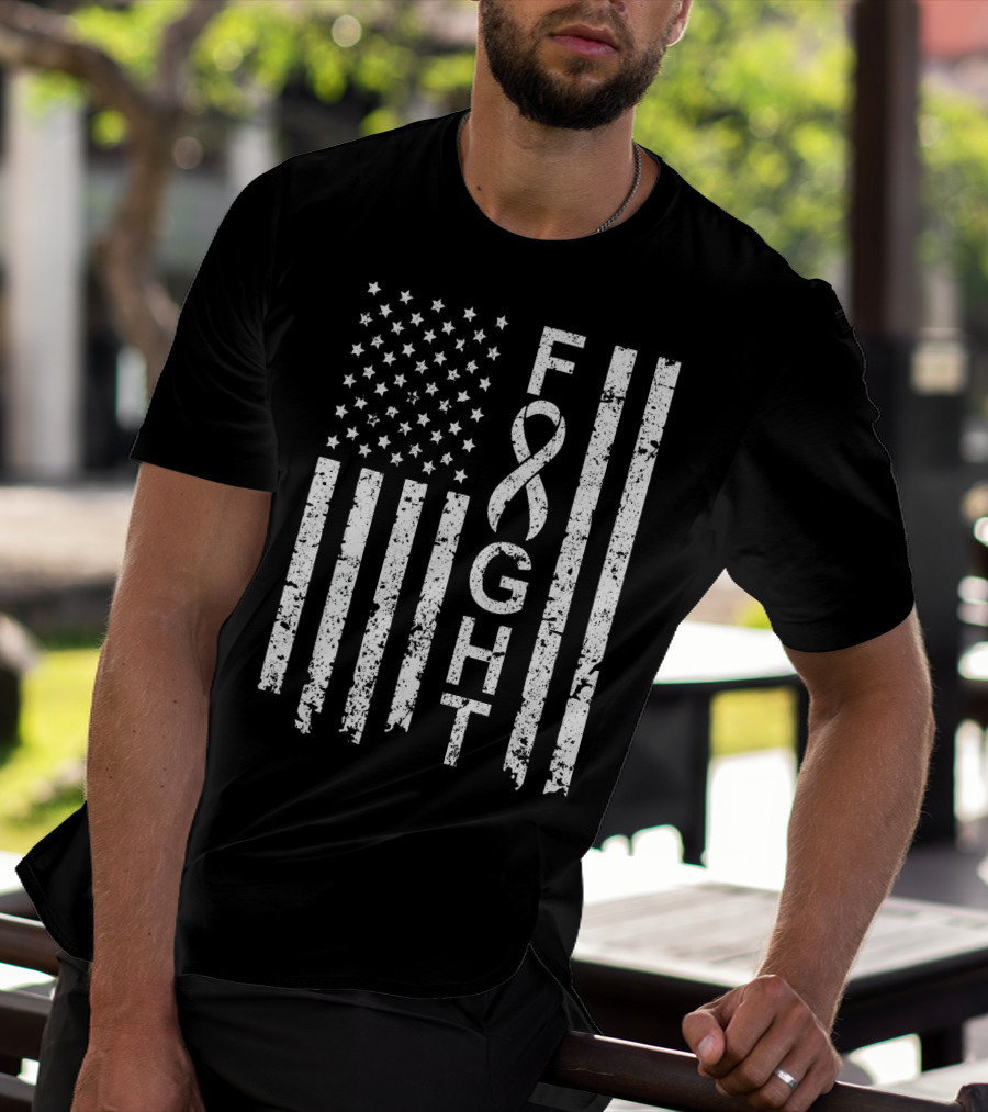 Lung Cancer Awareness American Flag Fight T-Shirt