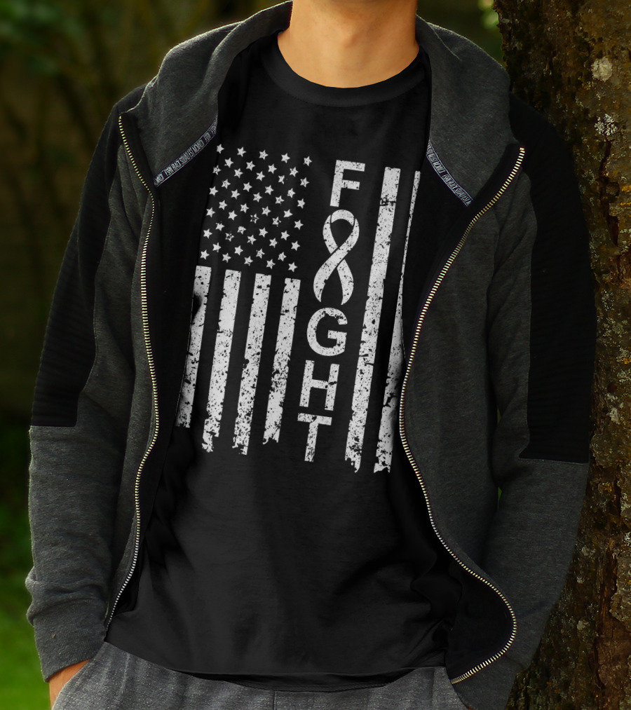 Lung Cancer Awareness American Flag Fight T-Shirt