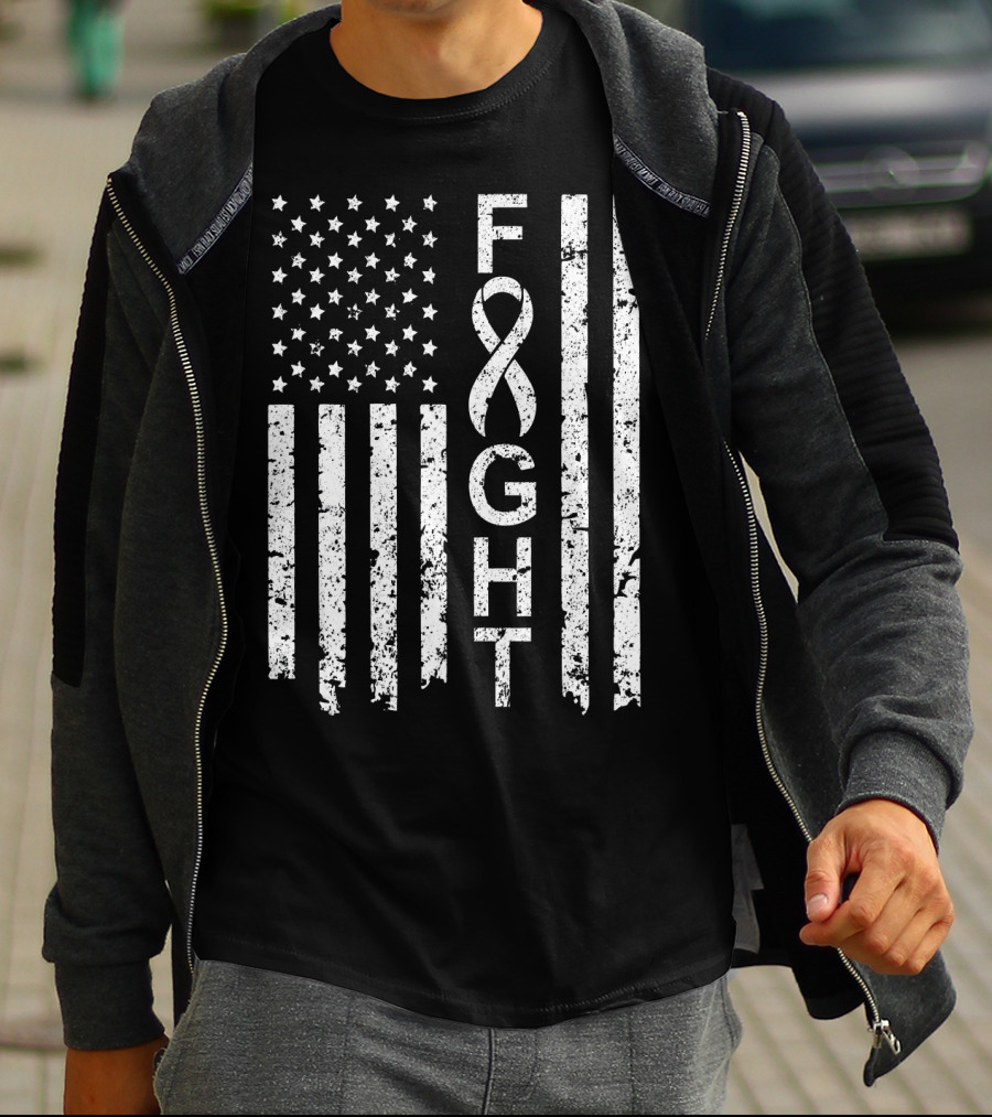 Lung Cancer Awareness American Flag Fight T-Shirt