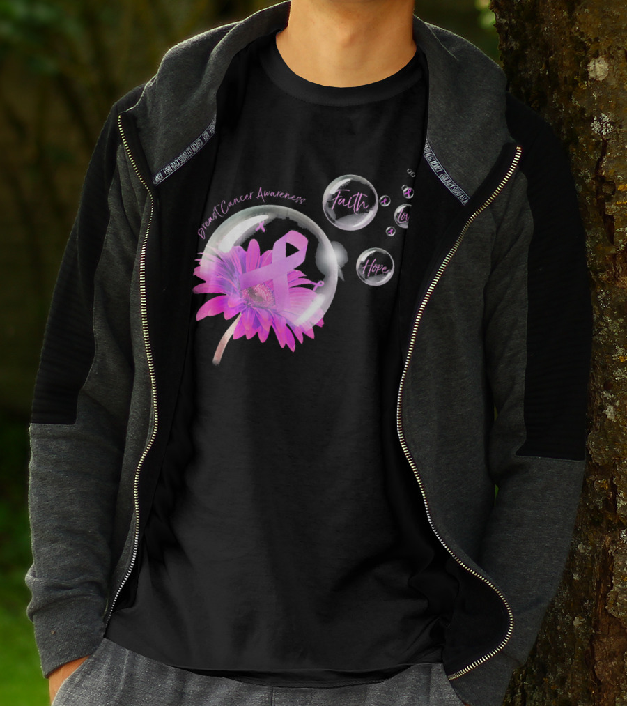 Breast Cancer Awareness Faith Hope Love Flower T-Shirt