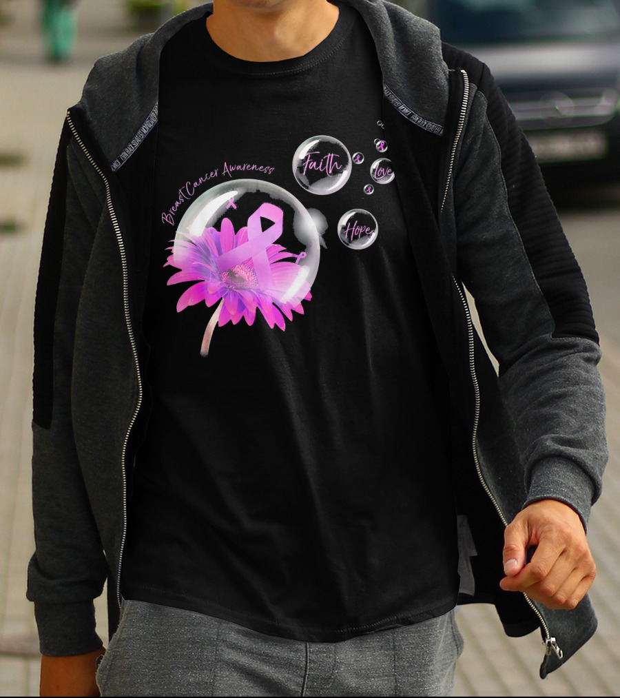 Breast Cancer Awareness Faith Hope Love Flower T-Shirt