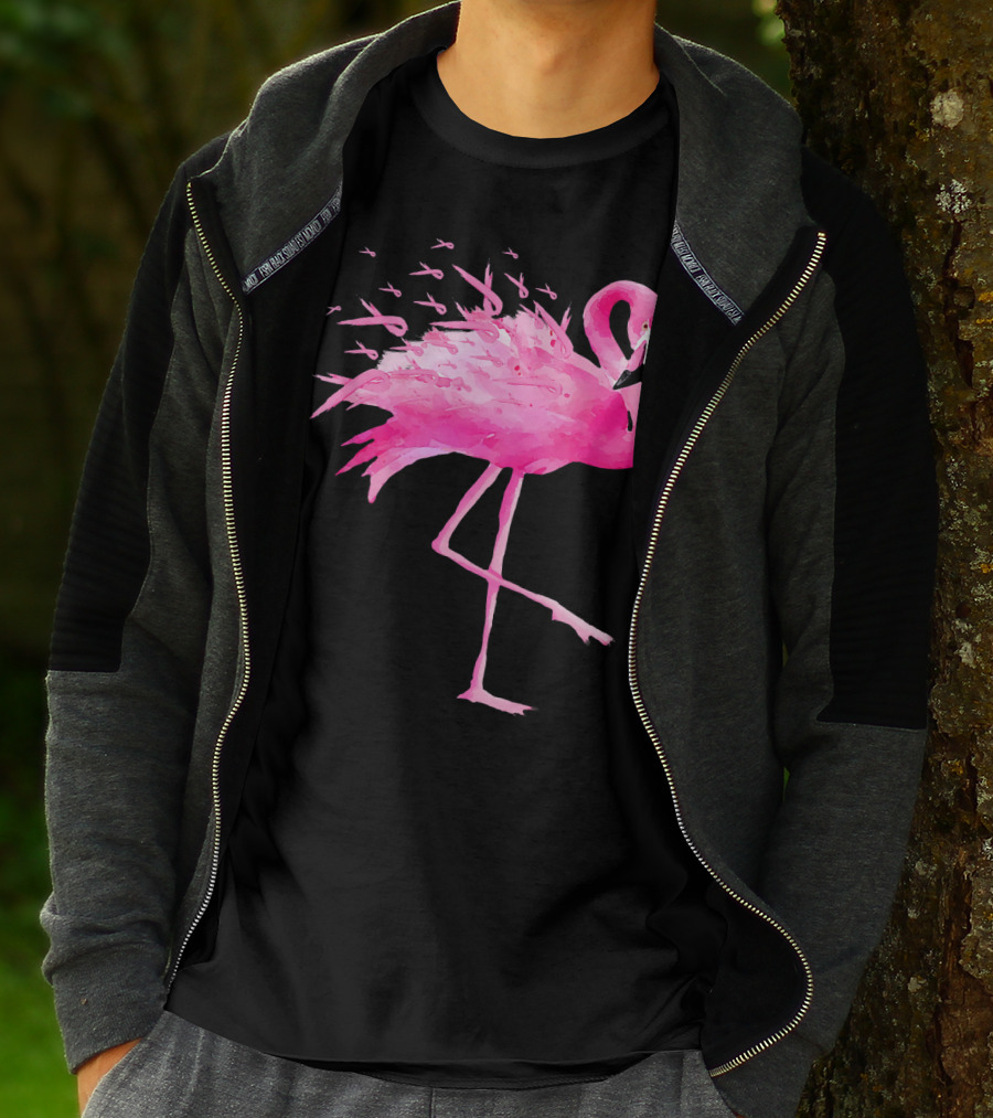 Flamingo Pink Ribbon Breast Cancer Awareness T-Shirt