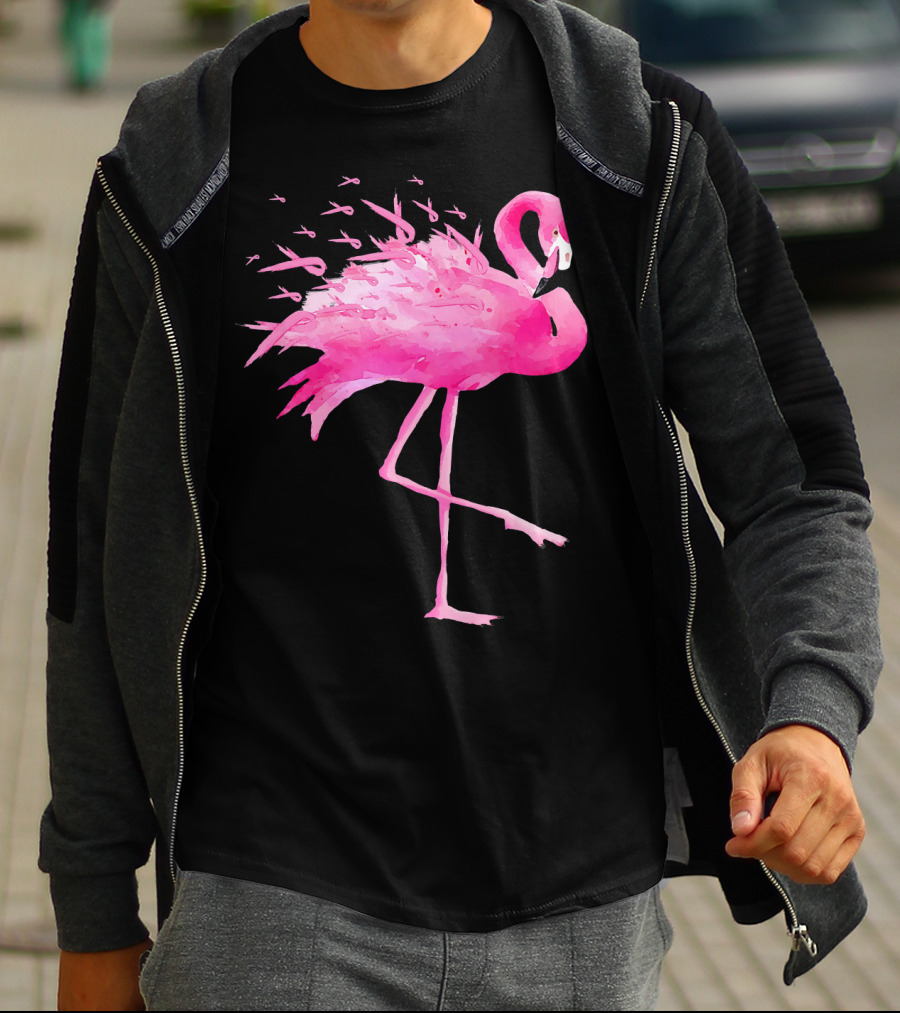 Flamingo Pink Ribbon Breast Cancer Awareness T-Shirt