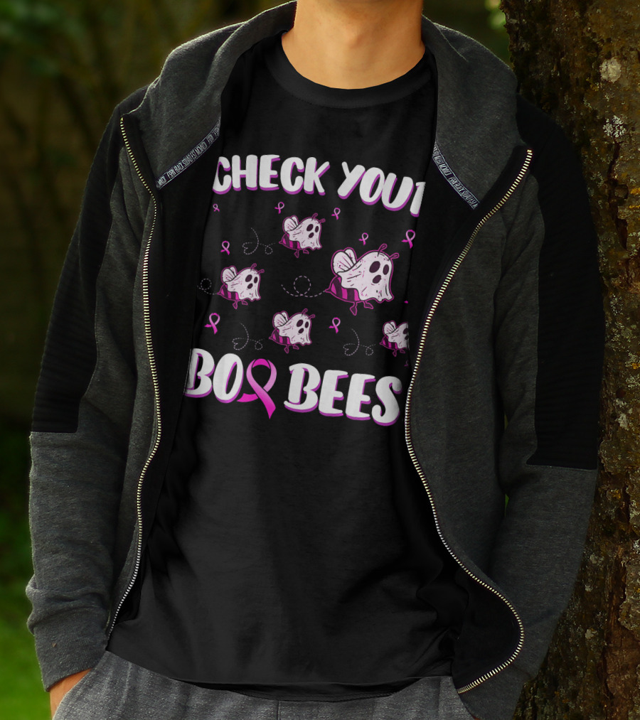 Check Your Boo Bees Breast Cancer Awareness Funny Ghost Bees T-Shirt