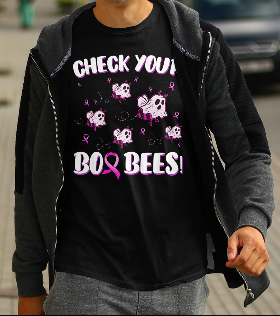Check Your Boo Bees Breast Cancer Awareness Funny Ghost Bees T-Shirt