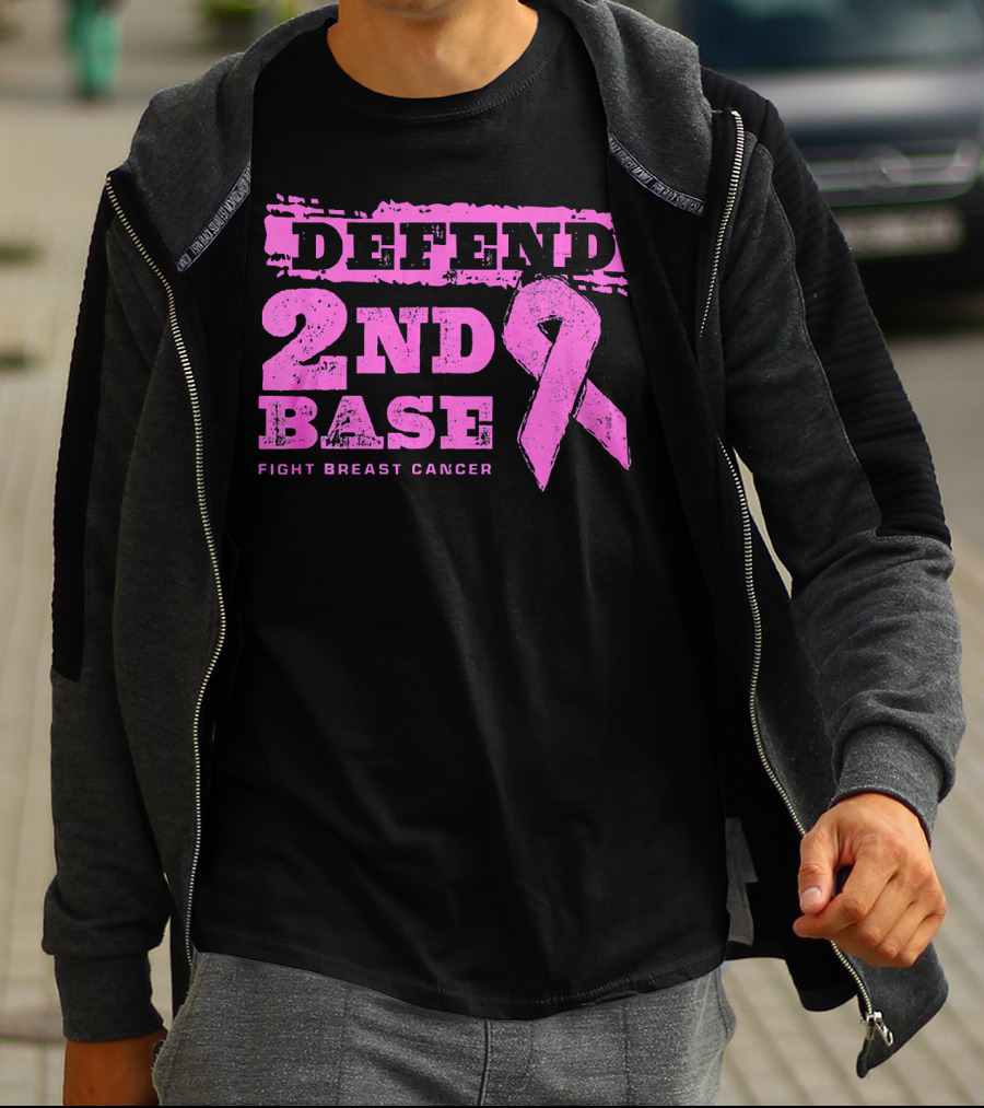 Defend 2nd Base Fight Breast Cancer Pink T-Shirt