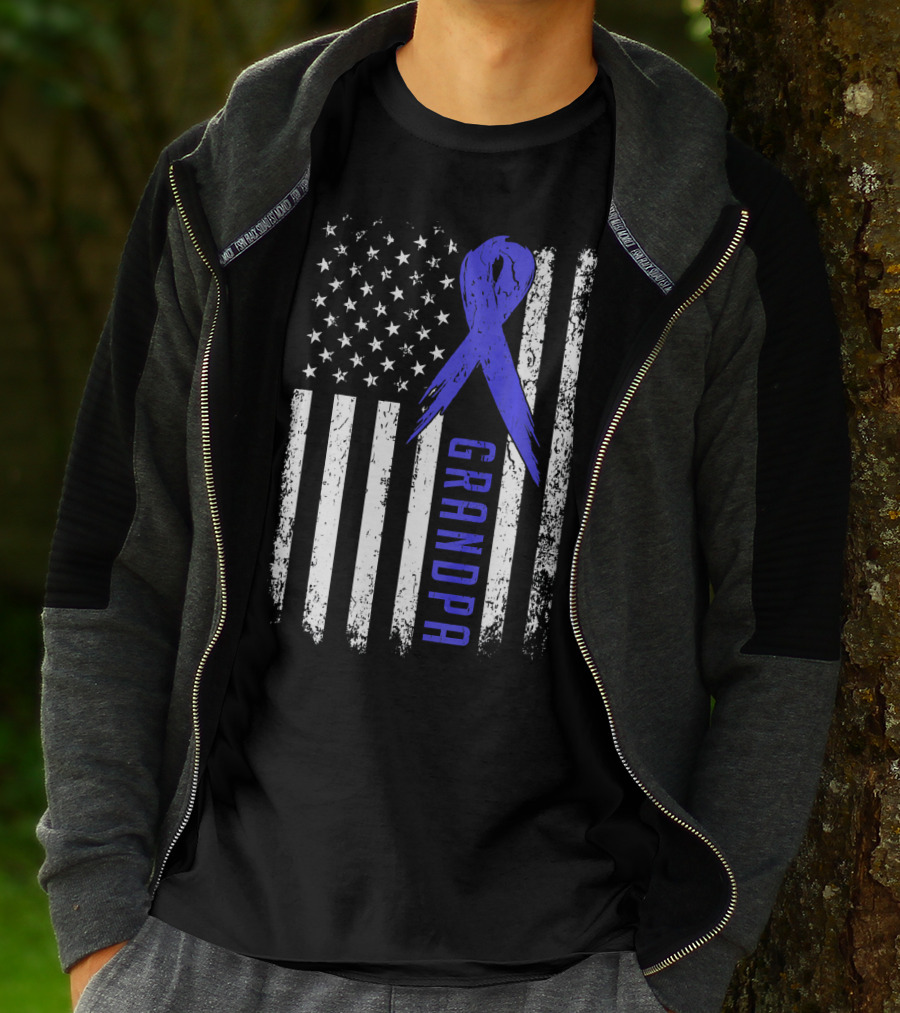 Grandpa American Flag Colon Cancer Awareness T-Shirt