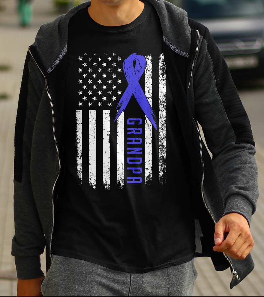 Grandpa American Flag Colon Cancer Awareness T-Shirt