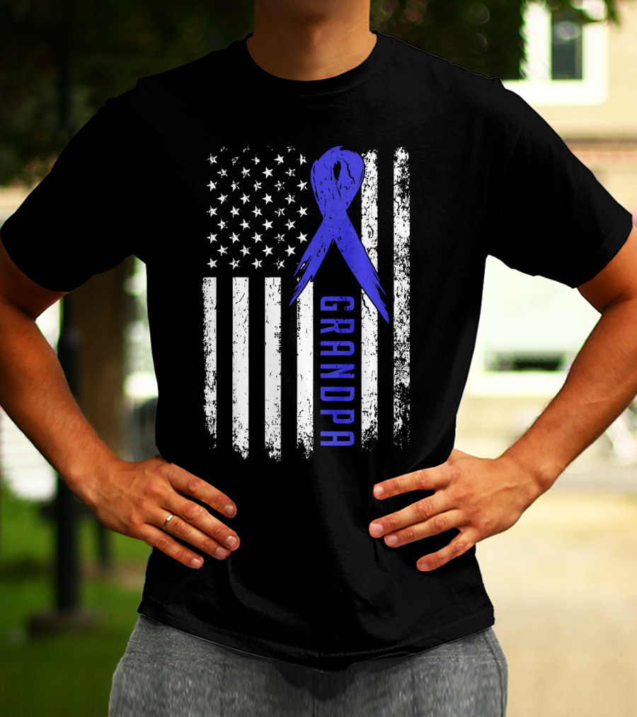 Grandpa American Flag Colon Cancer Awareness T-Shirt