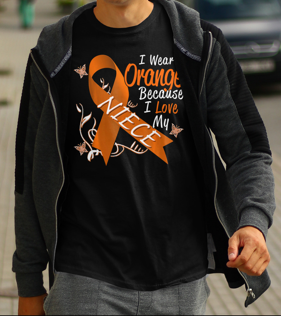 I Wear Orange Because I Love My Niece Leukemia Cancer Awareness T-Shirt