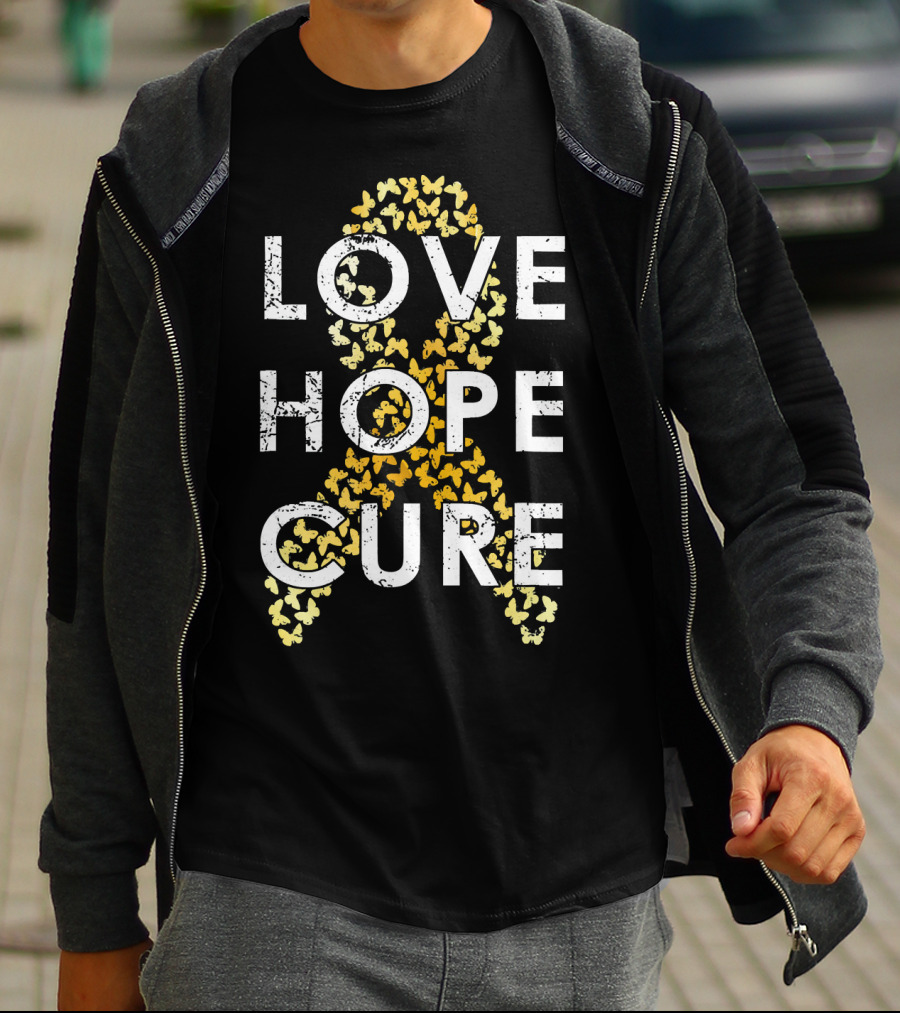 Childhood Cancer Awareness Love Hope Cure Butterflies T-Shirt