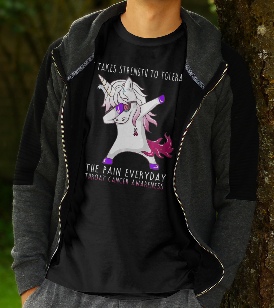 It Takes Strength To Tolerate The Pain Everyday Throat Cancer Awareness Unicorn T-Shirt