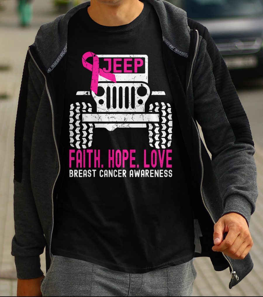 Jeep Faith Hope Love Breast Cancer Awareness T-Shirt