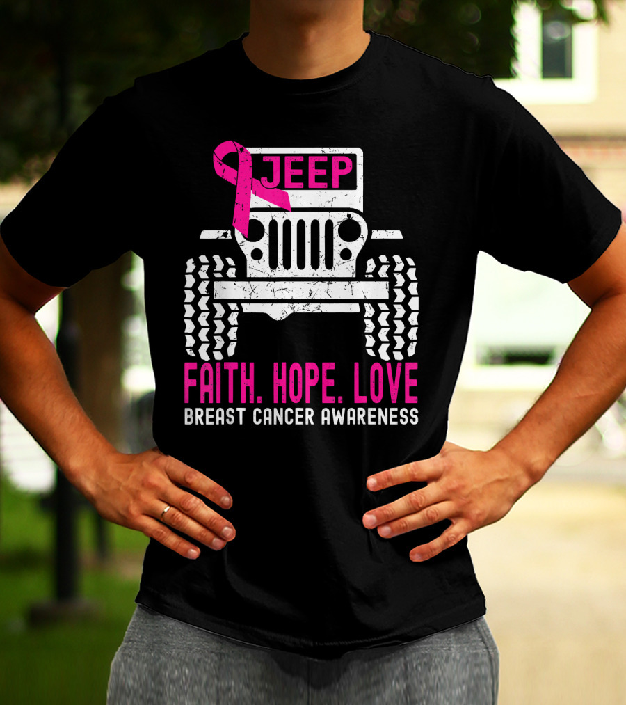 Jeep Faith Hope Love Breast Cancer Awareness T-Shirt