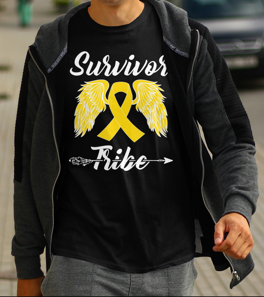 Survivor Tribe Childhood Cancer Awareness Yellow Ribbon Wings T-Shirt