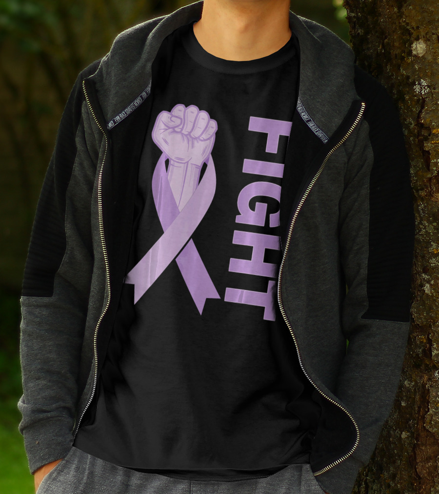 Fight Testicular Cancer Purple Ribbon Fist T-Shirt