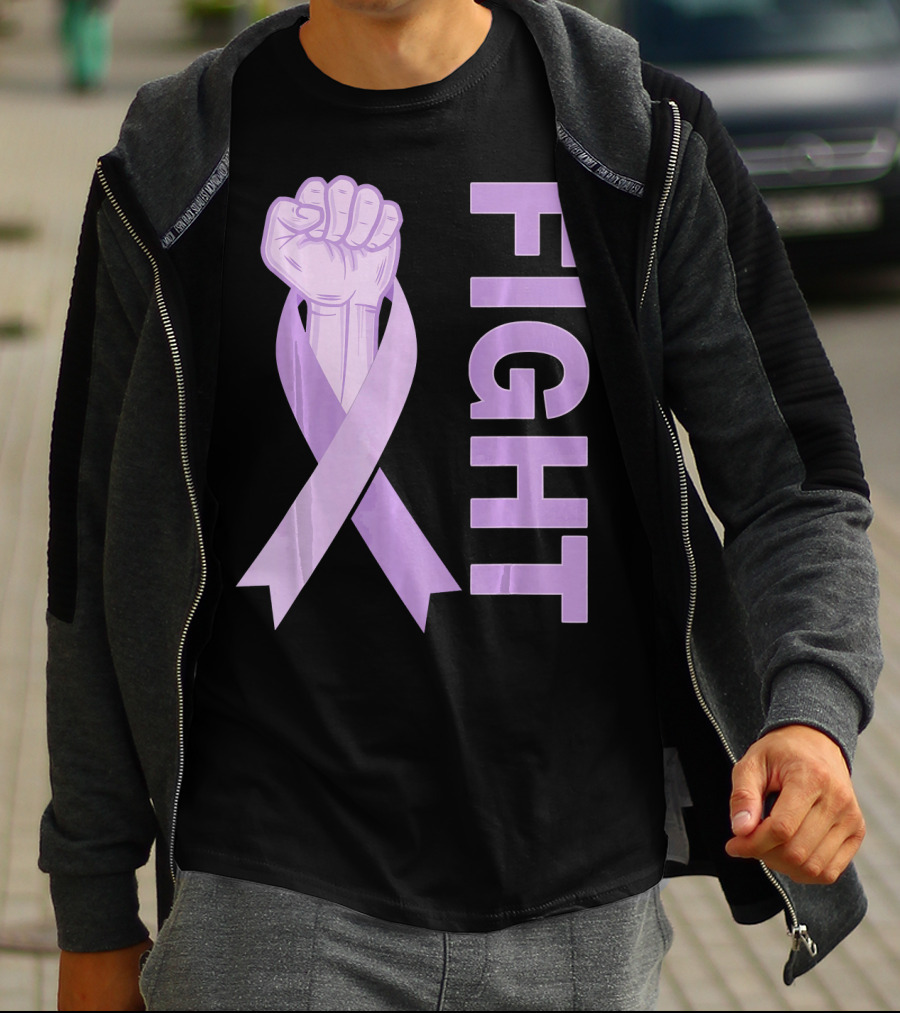 Fight Testicular Cancer Purple Ribbon Fist T-Shirt