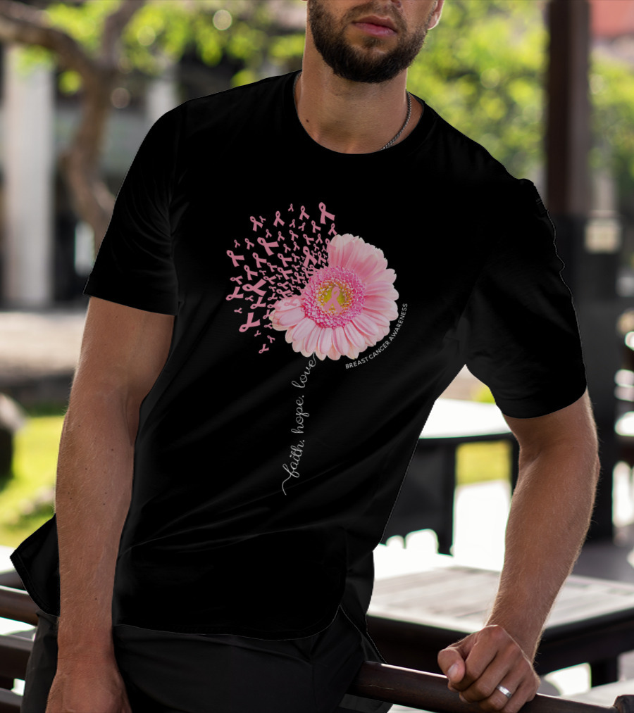 Faith Hope Love Dandelion Daisy Breast Cancer Awareness T-Shirt