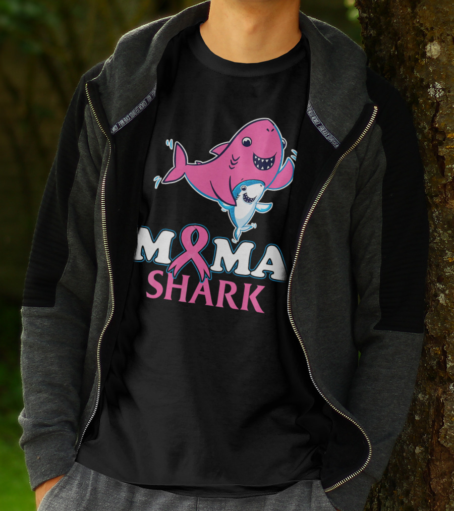 Mama Shark Breast Cancer Awareness Pink T-Shirt