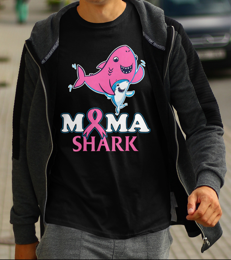 Mama Shark Breast Cancer Awareness Pink T-Shirt
