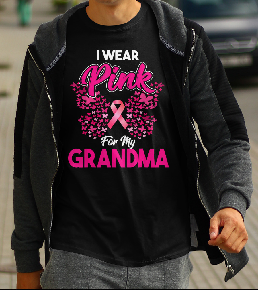 I Wear Pink For My Grandma Breast Cancer Awareness Month Ribbon Butterfly T-Shirt