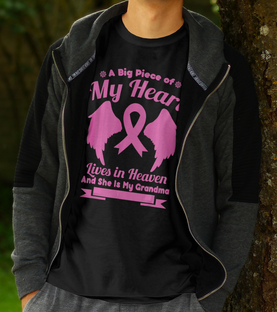 A Big Piece Of My Heart Lives In Heaven And She Is My Grandma Breast Cancer Awareness Wings T-Shirt
