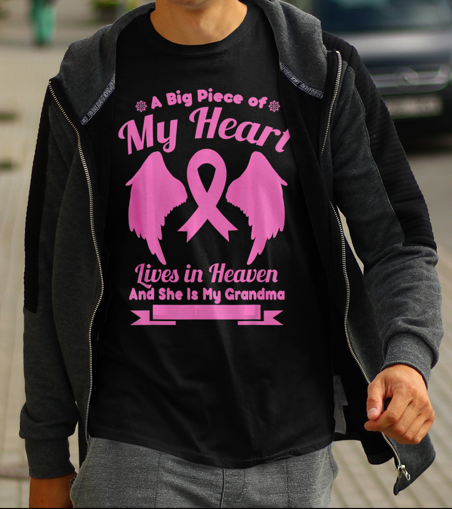 A Big Piece Of My Heart Lives In Heaven And She Is My Grandma Breast Cancer Awareness Wings T-Shirt