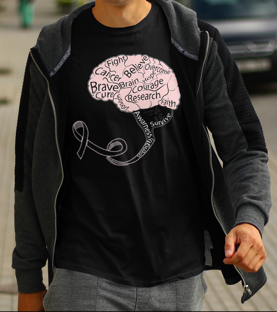 Men And Women Motivation Brain Cancer Fight Believe Brave Awareness Courage Strength Support T-Shirt