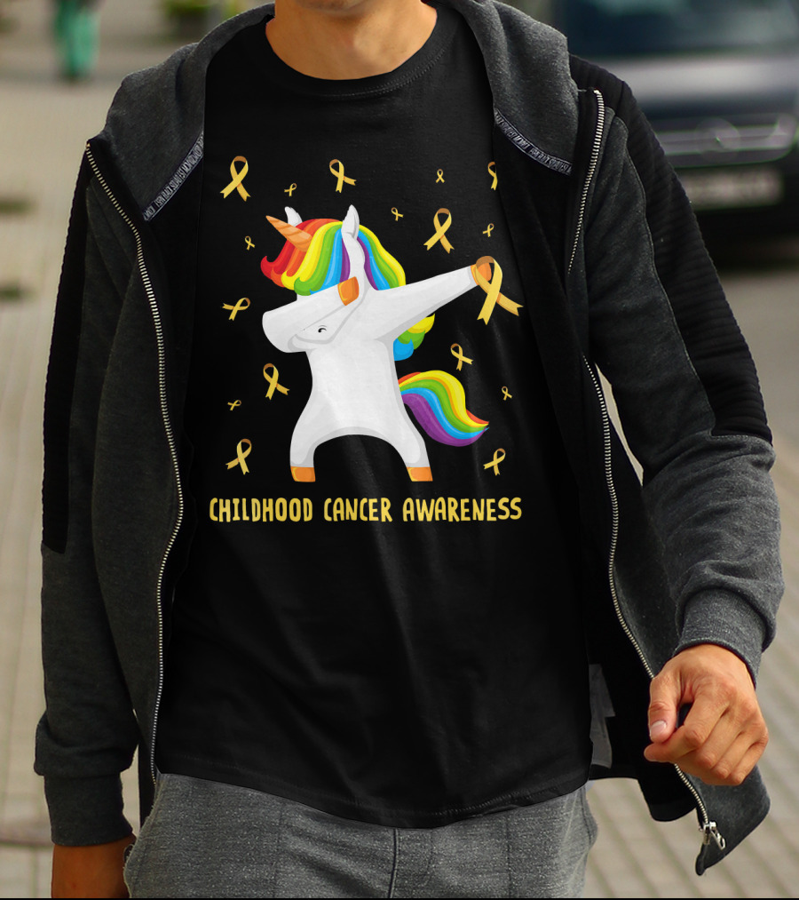 Childhood Cancer Awareness Unicorn Rainbow Ribbons T-Shirt
