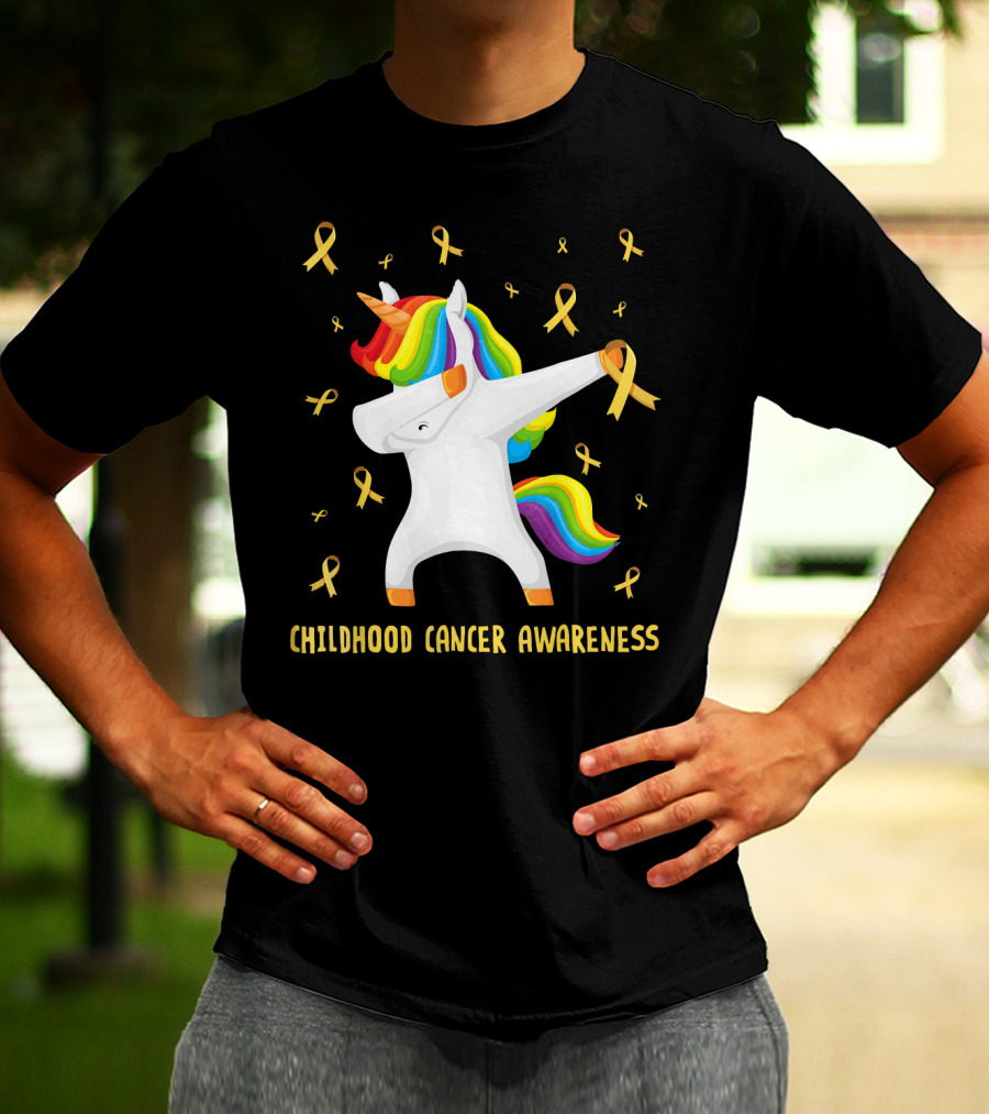 Childhood Cancer Awareness Unicorn Rainbow Ribbons T-Shirt