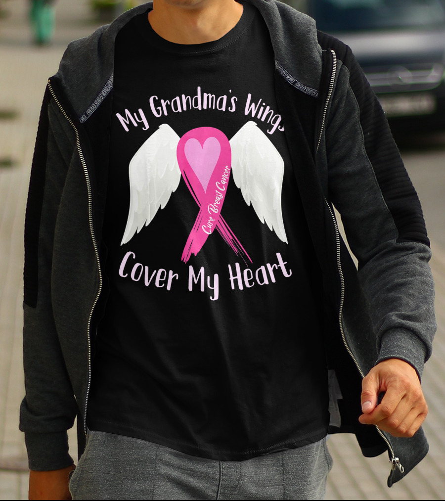My Grandma's Wings Cure Breast Cancer Cover My Heart T-Shirt