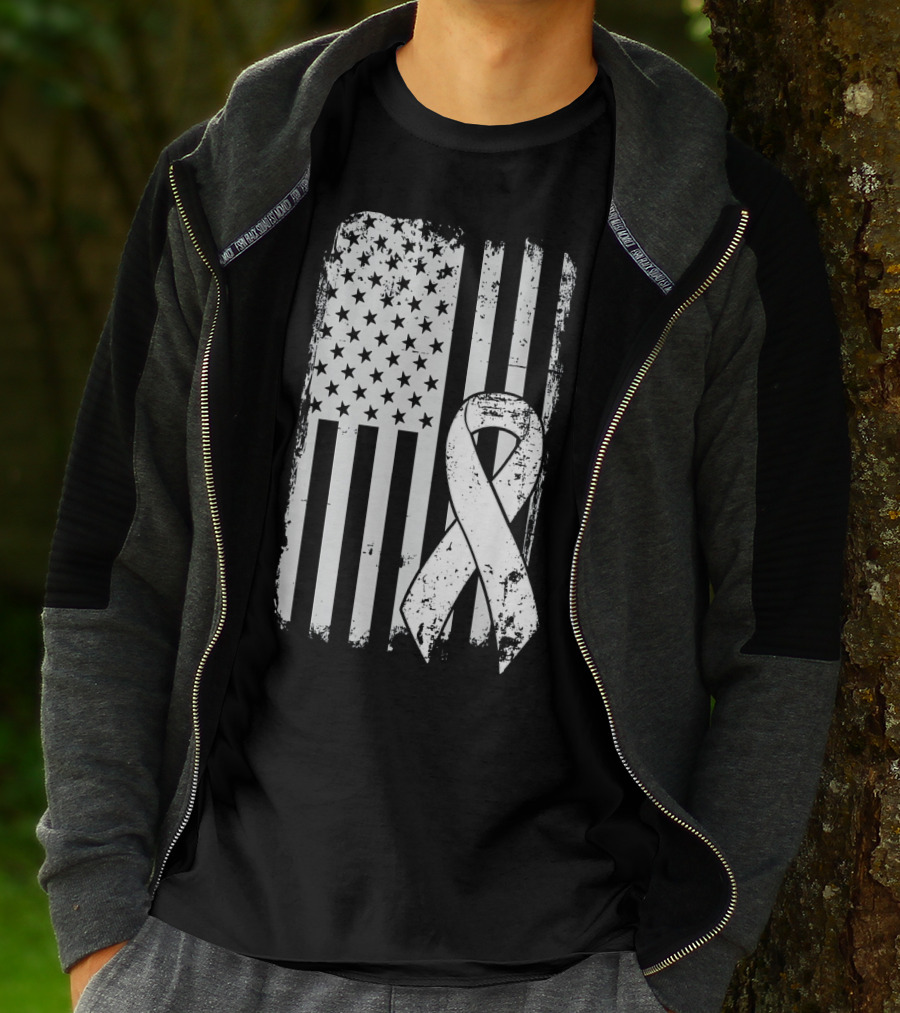 Mens Lung Cancer Awareness Distressed American Flag T-Shirt