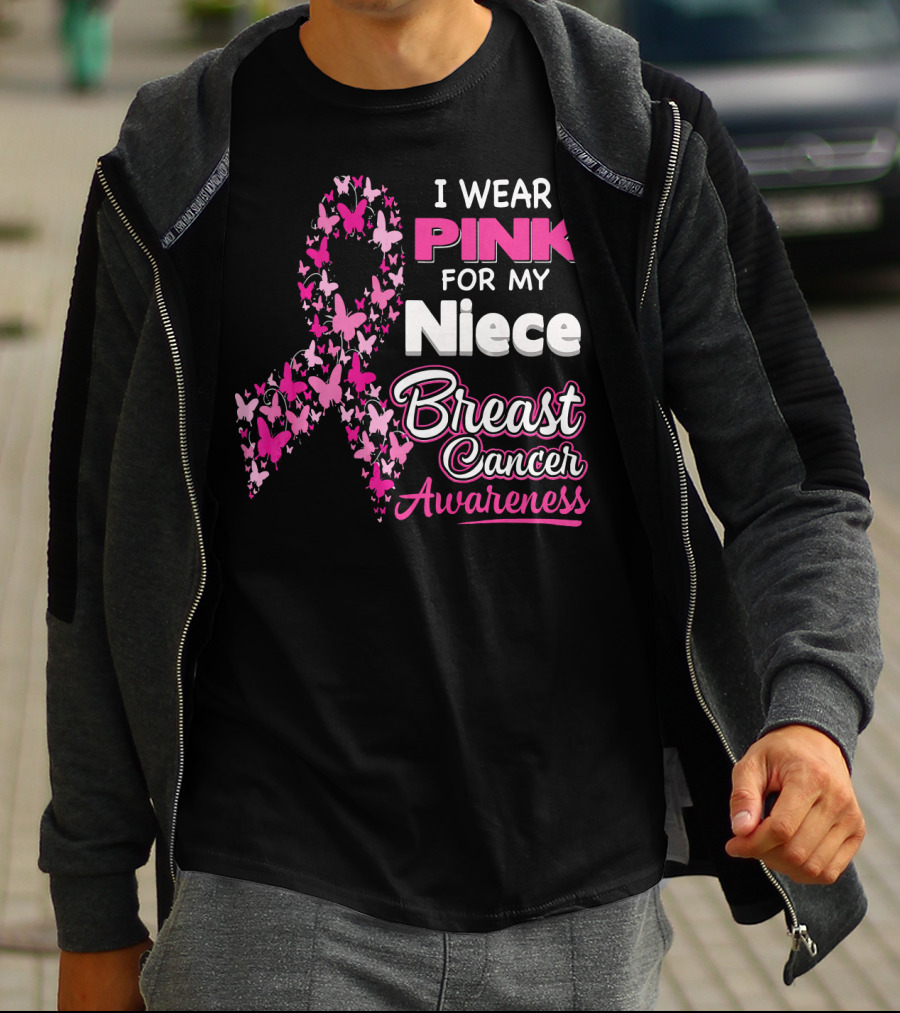 I Wear Pink For My Niece Breast Cancer Awareness Butterfly T-Shirt