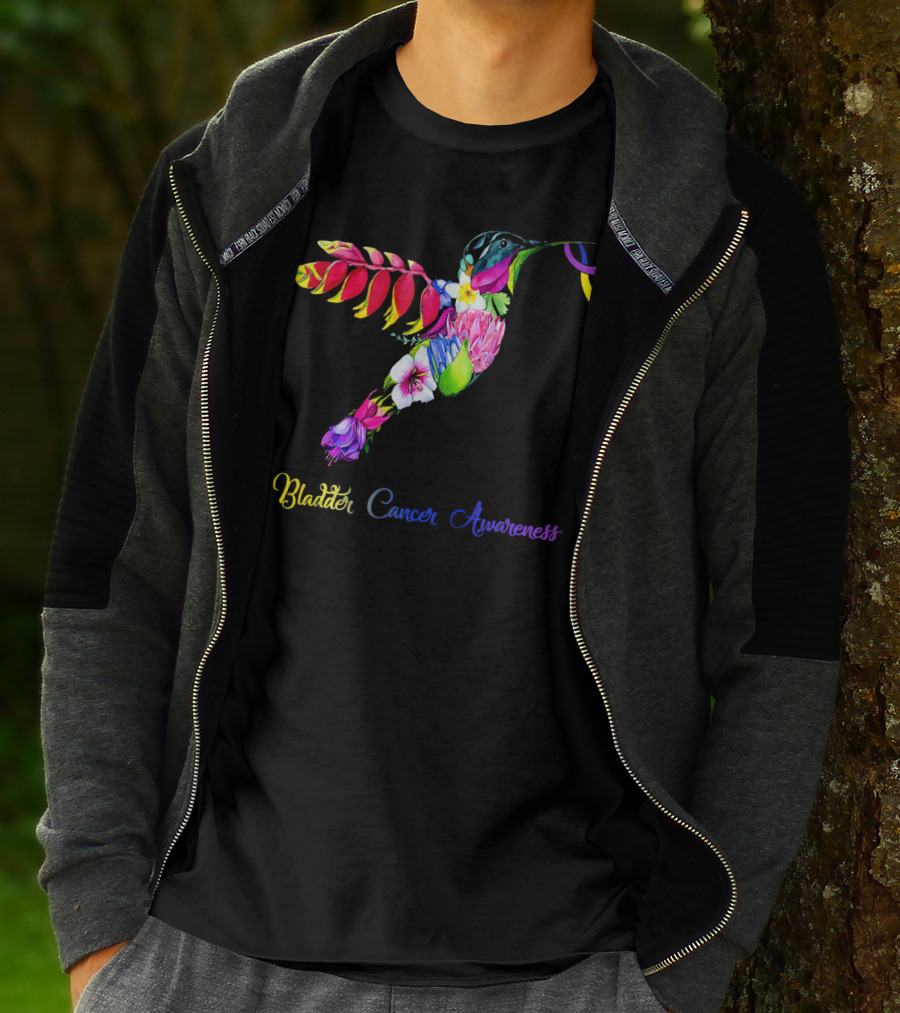 Floral Hummingbird Bladder Cancer Awareness T-Shirt