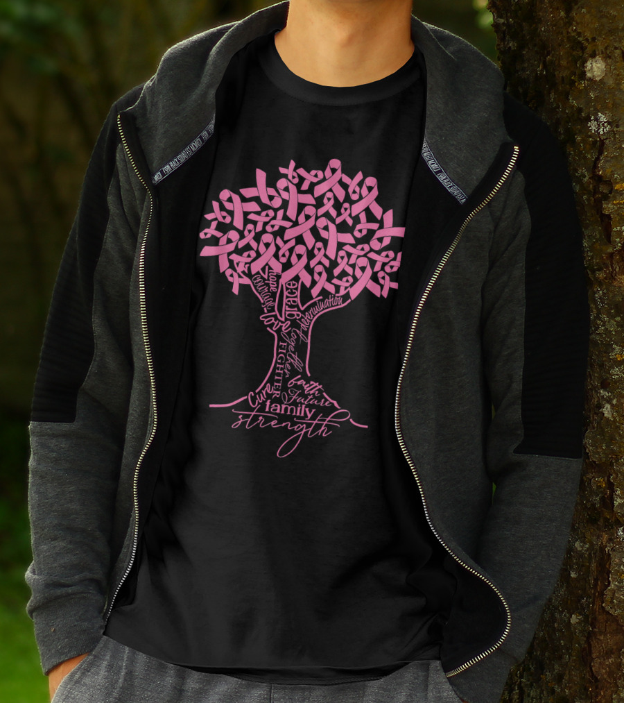 Breast Cancer Awareness Pink Ribbon Tree Strength Hope Family Fighter Cure T-Shirt