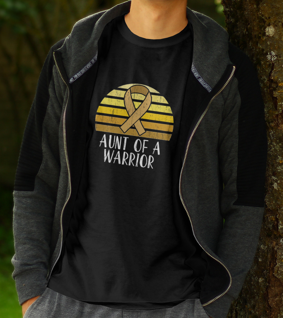 Aunt Of A Warrior Supporting Childhood Cancer Awareness Gold T-Shirt