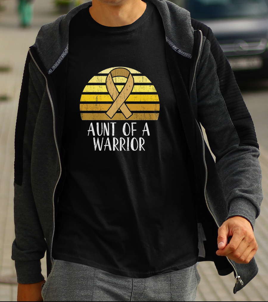 Aunt Of A Warrior Supporting Childhood Cancer Awareness Gold T-Shirt