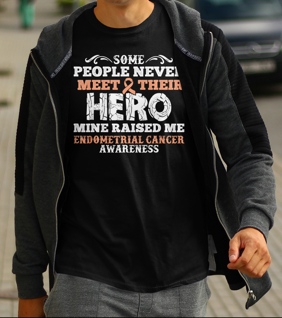 Some People Never Meet Their Hero Mine Raised Me Endometrial Cancer Awareness T-Shirt