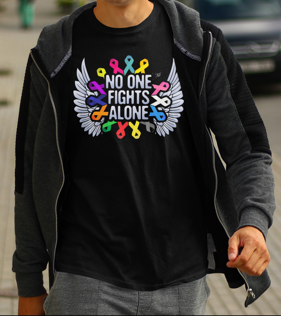 No One Fights Alone Multicolor Ribbon Wings T-Shirt