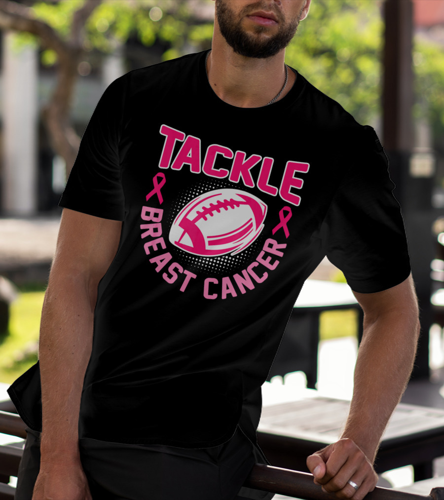 Tackle Breast Cancer Pink Ribbon Awareness Football T-Shirt