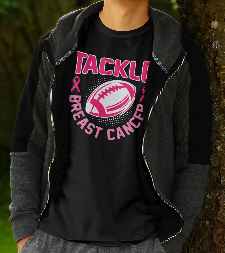 Tackle Breast Cancer Pink Ribbon Awareness Football T-Shirt