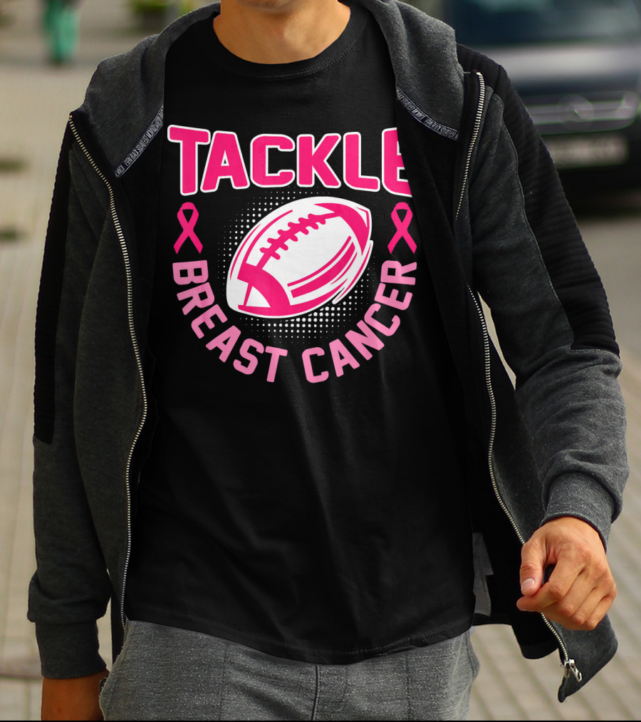 Tackle Breast Cancer Pink Ribbon Awareness Football T-Shirt