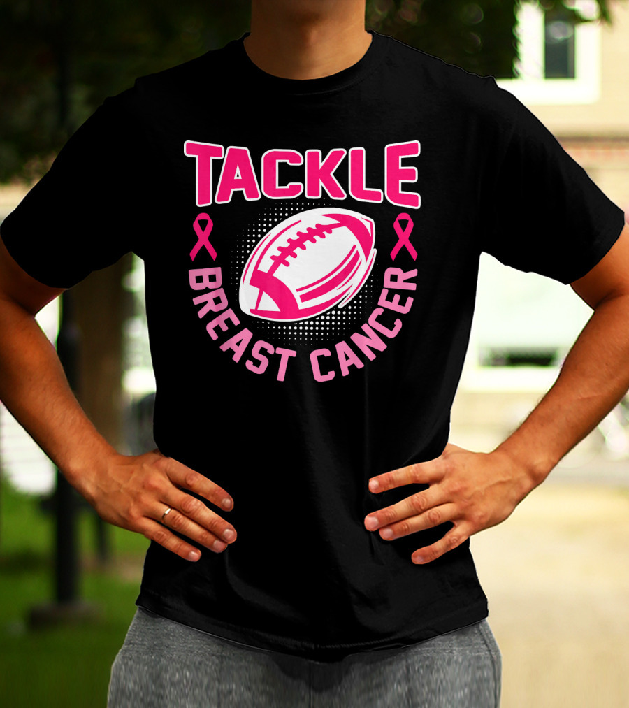 Tackle Breast Cancer Pink Ribbon Awareness Football T-Shirt