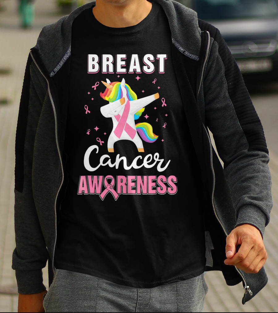 Breast Cancer Awareness Unicorn Dab With Pink T-Shirt