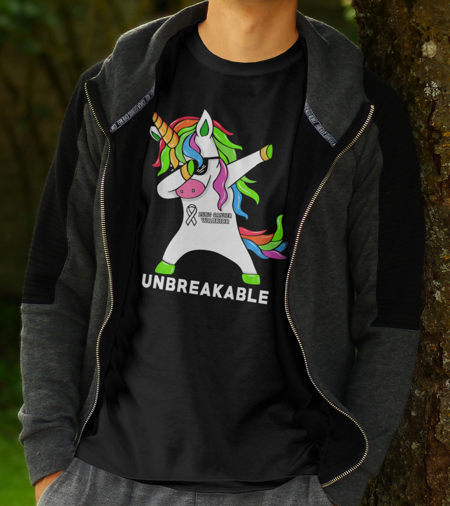 Unbreakable Lung Cancer Awareness Unicorn Warrior T-Shirt